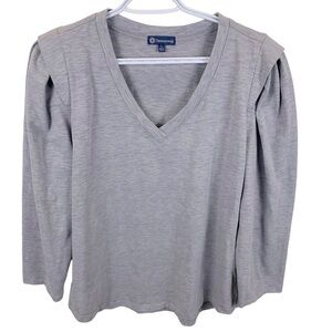 Democracy sz L Silver Grey Puff Shoulder V-Neck Sweater 3/4 Sleeve Sweatshirt